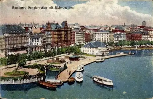 Ak Hamburg Mitte St. Georg, Jungfernstieg mit Alsterpavillon.