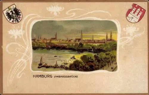 Ak Hamburg Mitte Altstadt, Lombardsbrücke, Wappen