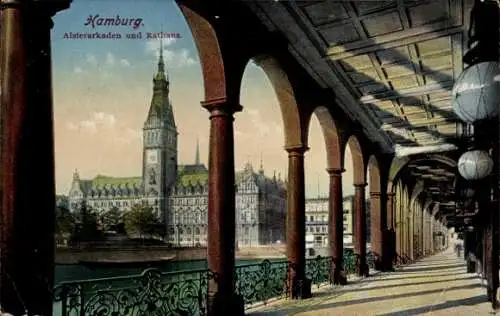 Ak Hamburg Mitte Neustadt, Alsterarkaden, Rathaus