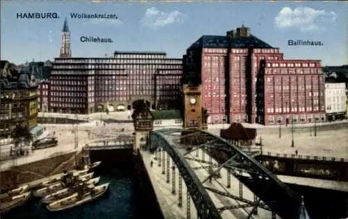 Ak Hamburg Mitte Neustadt, Dammtor, Wolkenkratzer, Chilehaus, Ballinhaus