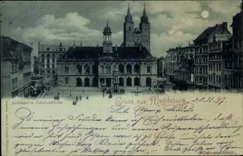 Ak Magdeburg an der Elbe, Rathaus und Johanniskirche