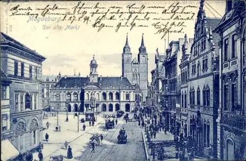 Ak Magdeburg an der Elbe,  Alter Markt mit Rathaus und Dom.