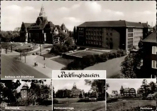 Ak Recklinghausen im Ruhrgebiet, Rathaus, Stadthaus, Sternwarte, Rathausanlage, Parkhaus