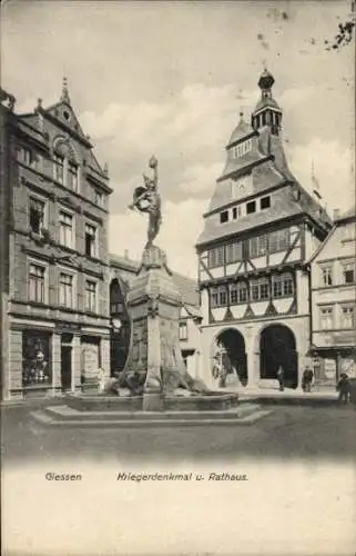 Ak Giessen Gießen an der Lahn Hessen, Kriegerdenkmal, Rathaus