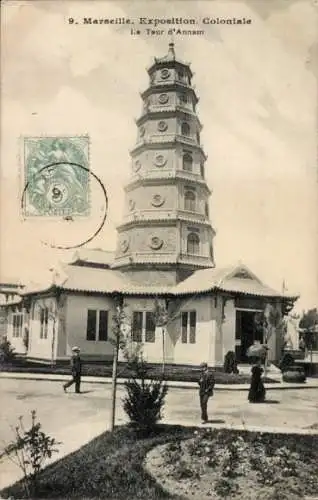 Ak Marseille Bouches du Rhône,  Kolonialausstellung, Annamitischer Turm