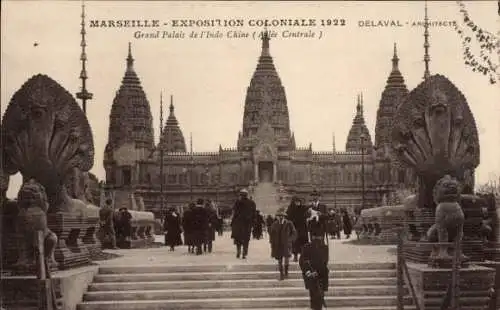 Ak Marseille Bouches du Rhône, Vorderseite zeigt das Grand Palais de l'Indo Chine auf der Kolo...