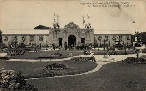 Ak Auxerre Yonne, Ausstellung, Garrtenanlage, Hauptgebäude