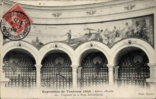 Ak Toulouse Haute Garonne, Ausstellung 1908, Fragment der Porte monumentale