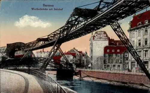 Ak Barmen Wuppertal, Wertherbrücke mit Bahnhof