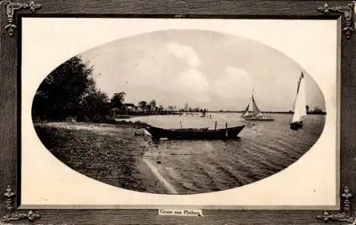 Präge Passepartout Ak Phöben Werder an der Havel, Boot am Ufer