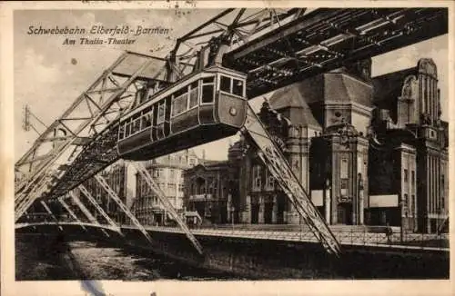 Ak Elberfeld Barmen Wuppertal, Schwebebahn in Fahrt am Thalia Theater