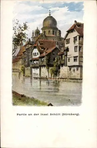 Judaika Litho Nürnberg in Mittelfranken, Insel Schütt, Synagoge