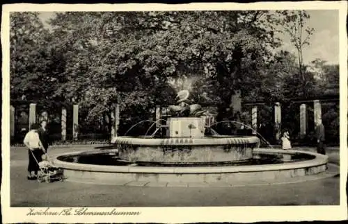 Ak Zwickau in Sachsen, Schwanenbrunnen