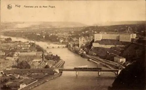 Ak Huy Wallonien Lüttich, Mühle Beaufort, Panorama von  aufgenommen vom Mont Picard.