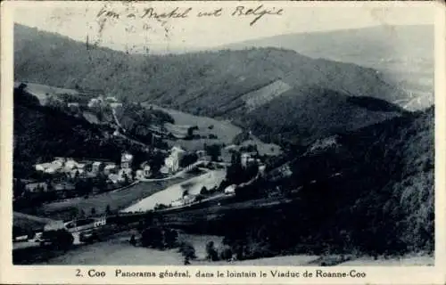 Ak Coo Stavelot Wallonien Lüttich, Blick auf Coo mit Eisenbahnviadukt in der Ferne