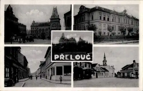 Ak Prelouc Pschelautsch Region Pardubice, Platz, Gebäude, Straßenpartie