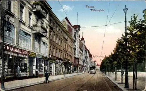 Ak Poznań Posen, Wilhelmplatz, Straßenbahn, Königliches Schloss, G. S. Kalamajski