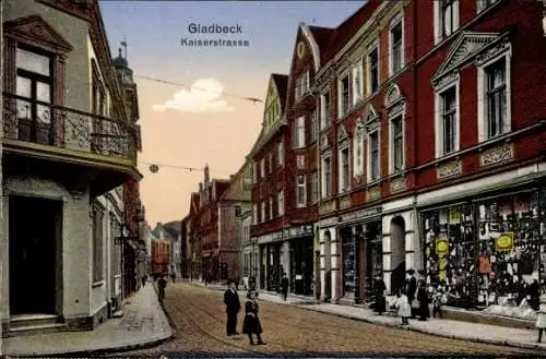 Ak Gladbeck im Ruhrgebiet Westfalen, Kaiserstraße, Menschen auf der Straße, historische Archit...