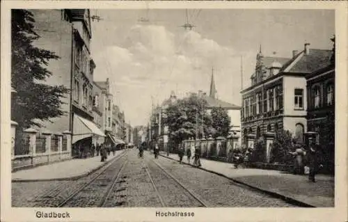 Ak Gladbeck im Ruhrgebiet Westfalen,  Hochstraße, Straßenbahn, historische Gebäude, Bäume