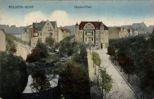 Ak Mülheim an der Ruhr, Goethe-Platz, Mülheim-Ruhr, farbige Postkarte, schöne Gebäude