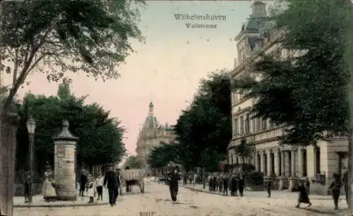 Ak Wilhelmshaven, Wallstraße, Passanten, Litfaßsäule