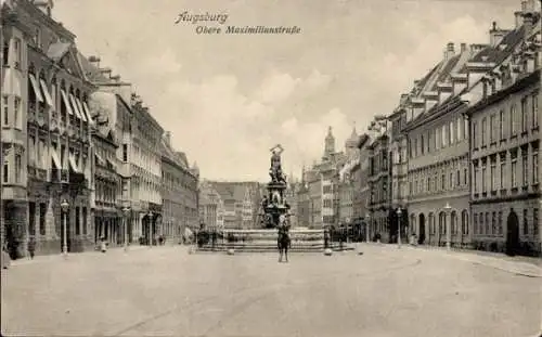 Ak Augsburg in Schwaben, Obere Maximilianstraße, Brunnen