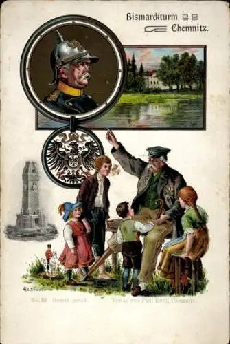 Künstler Litho Wittmüller, Porträt Otto von Bismarck, Spielzeug Husar, Veteran, Kinder