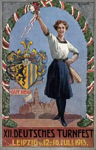 Wappen Ak Leipzig in Sachsen, XII. Deutsches Turnfest 1913, Gut Heil