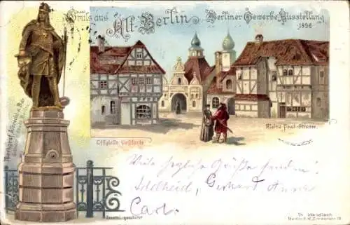 Litho Berlin, Gewerbeausstellung 1896, Markgraf Albrecht der Bär, Kleine Post Straße