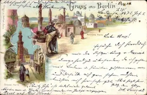 Litho Berlin, Gewerbeausstellung, Kairo Panorama und Straßenansicht