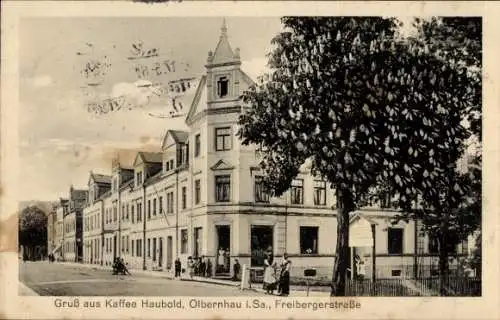 Ak Olbernhau im Erzgebirge, Kaffee Haubold, Freibergerstraße, historische Architektur