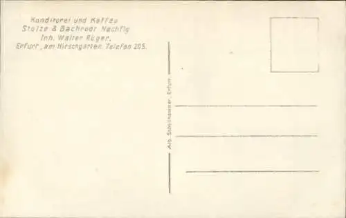 Ak Erfurt in Thüringen, Konditorei Stolze & Bachrodt, am Hirschgarten, Inh. Walter Rüger