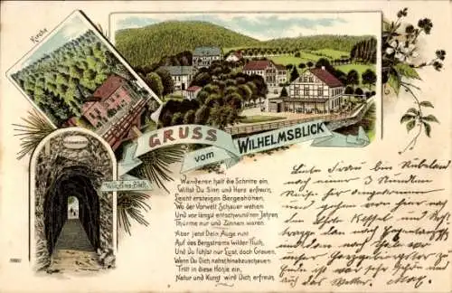 Litho Treseburg Thale im Harz, Wilhelmsblick, Kirche, Panorama vom Ort