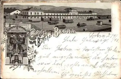 Litho Bebra an der Fulda in Hessen, Die Gleisseite vom Bahnhof, Wartesaal