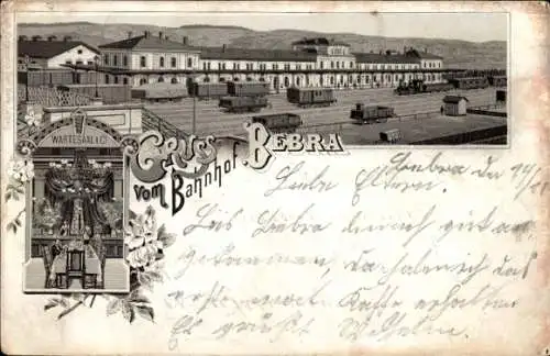 Litho Bebra an der Fulda in Hessen, Die Gleisseite vom Bahnhof, Wartesaal