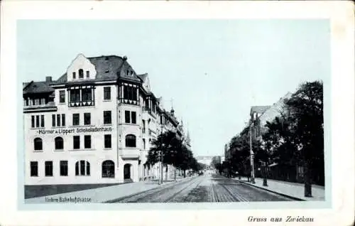 Ak Zwickau in Sachsen, Untere Bahnhofstraße, Körner und Lippert Schokoladenhaus