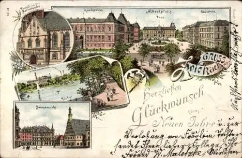 Ak Zwickau in Sachsen, Hauptmarkt, Landgericht, Albertplatz, Gruß, Glückwunsch, Neuen Jahren