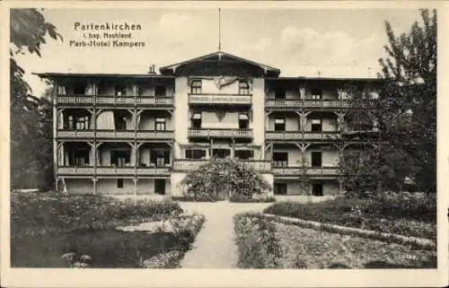 Ak Garmisch Partenkirchen in Oberbayern, Hotelgebäude, Park-Hotel Kampers, Werbung für Park-Ho...