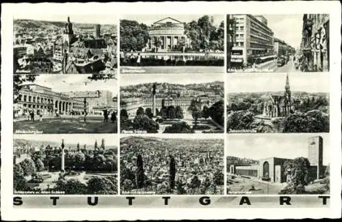 Ak Stuttgart, Staatstheater, Johanniskirche, Hauptbahnhof, Rathaus, Schloss, Hindenburgbau