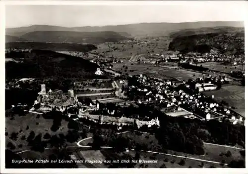 Ak Rötteln Haagen Lörrach in Baden, Burgruine Rötteln, Röttler Schloss, Fliegeraufnahme