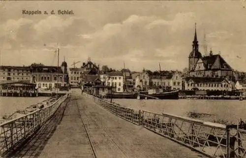 Ak Kappeln an der Schlei, Blick von der Brücke zur Stadt