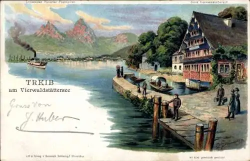 Litho Treib Seelisberg Kanton Uri, Blick auf den Vierwalstättersee