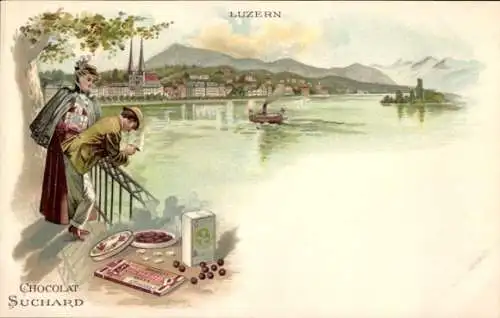 Litho Luzern Schweiz, Chocolat Suchard, Gesamtansicht des Ortes