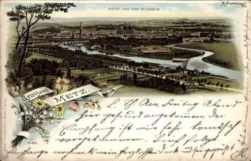 Litho Metz Moselle, Panorama vom Fort St. Quentin aus