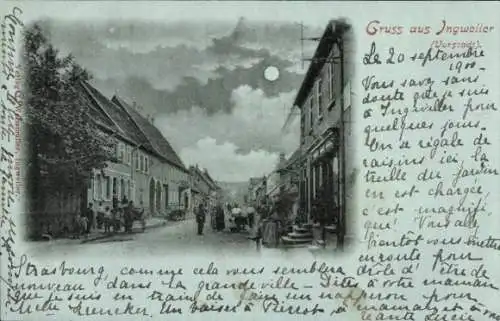 Mondschein Ak  Ingwiller Ingweiler Elsass Bas Rhin, Vorstadt, Straßenpartie