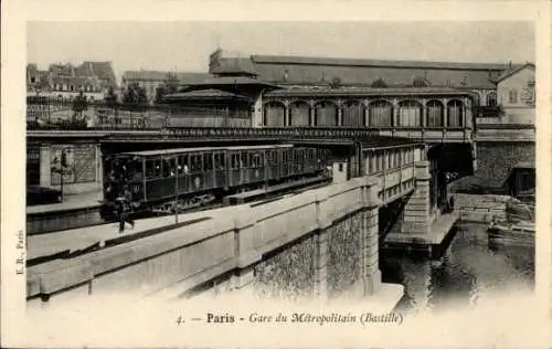 Ak Paris XI, Gare du Métropolitain, Bastille, Zug auf Viadukt