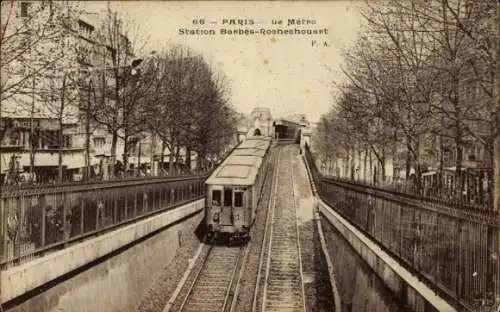 Ak Paris XVIII, Boulevard Barbes, Métro-Zug, Station Barbès-Rochechouart