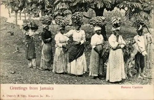 Ak Jamaica Jamaika B.W.I., Bananenträgerinnen