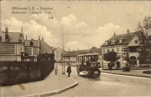 Ak Mulhouse Mülhausen Elsass Haut Rhin, Tram am Tivoliplatz