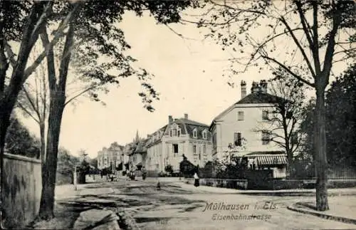 Ak Mulhouse Mülhausen Elsass Haut Rhin, Eisenbahnstraße